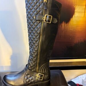 Black Quilted Knee-High Boots